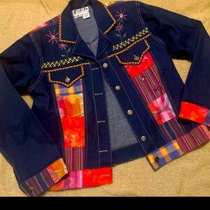 New Vtg Faith by celia forrester denim Jean jacket Patchwork Embroidery Beaded M